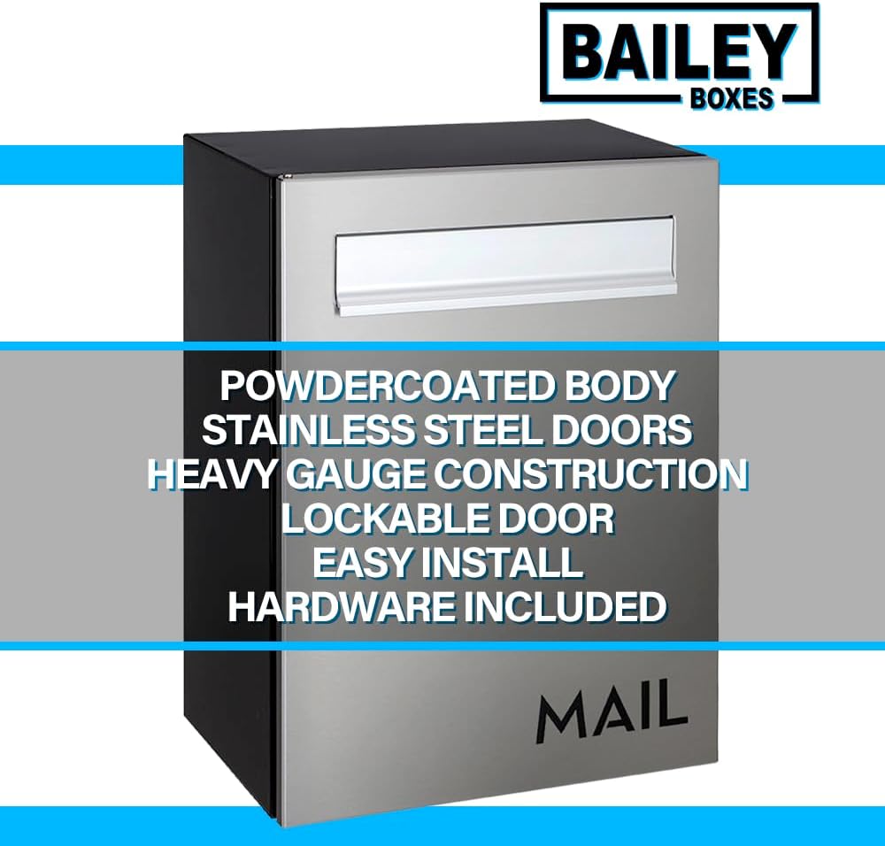 Wall-Mounted Modern Locking Mailbox from Bailey Boxes: Enhance Your Home with The Franklin - 15.75" H x 11.75" W x 7.5" D. Elevate Your Space with This Stylish and Secure Addition.