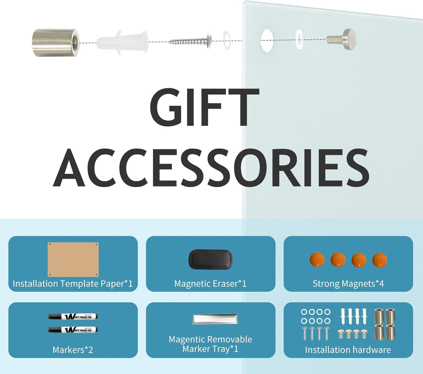 Magnetic Glass Dry Erase Board - White Board 48 x 36 Inches Wall Mounted Glass Whiteboard, Large Frameless Glass White Board for Wall Office, Home & School