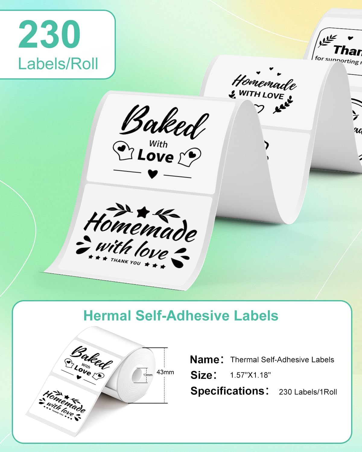 M100 Square Label 1.57'' x 1.18'' (40 x 30 mm), Compatible with Label Maker M110/ M220/ M221/ M120/ M200/M260/M150, White, 230 Labels/Roll, Multi-Purpose Adhesive Thermal Labels, Black on White