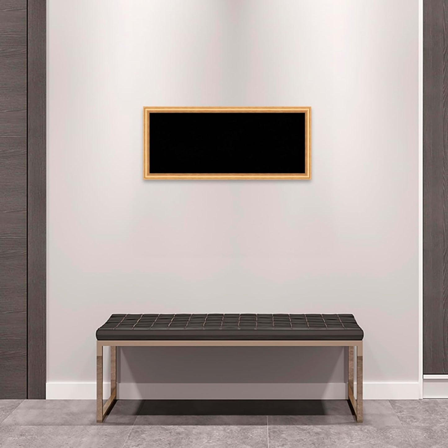 Amanti Art Black Cork Board for Wall, 14x32 Vision Board with Gold Wood Frame, Medium Corkboard Office Decor for Home Organization, Casual Corkboard Pinboard to display items for home organization