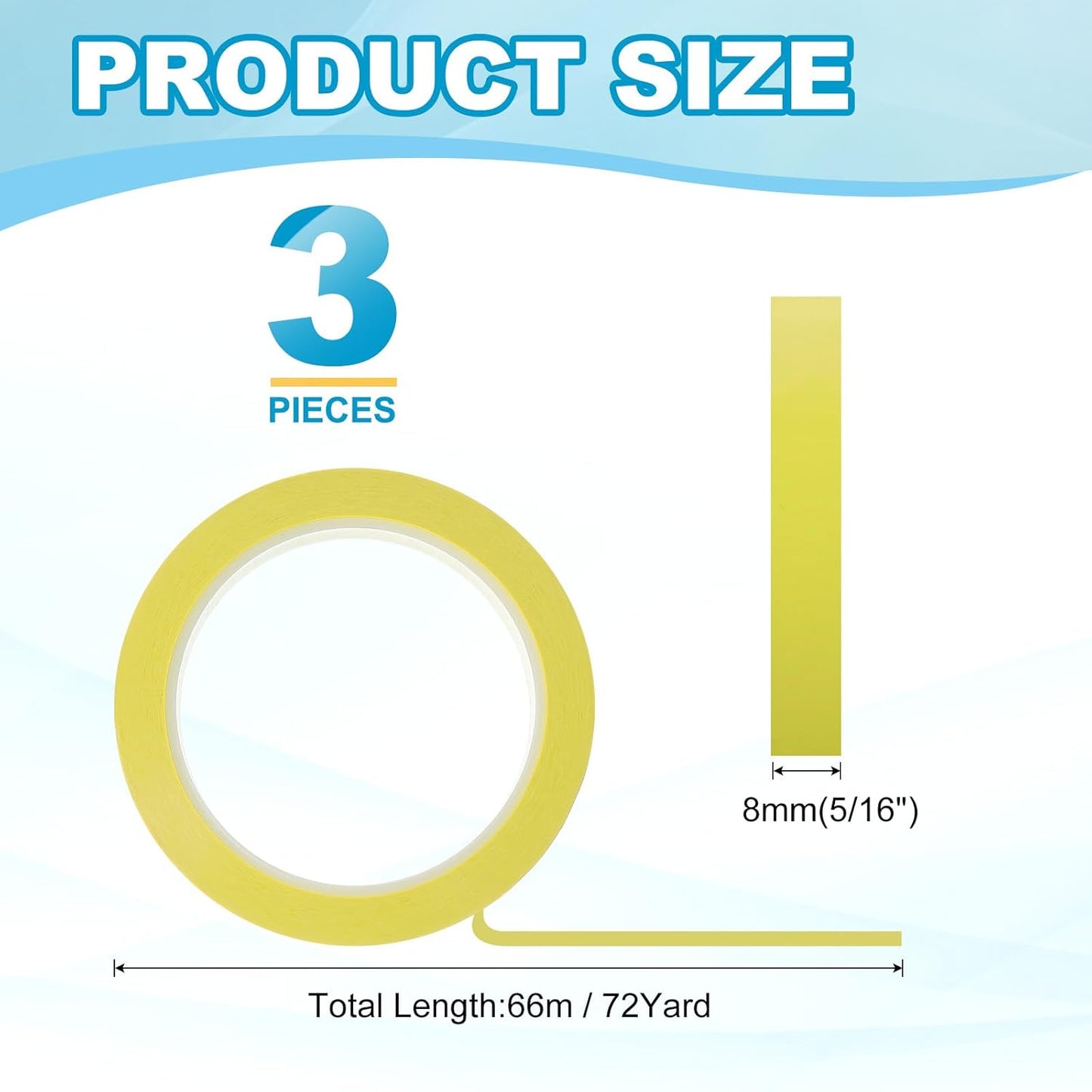 MECCANIXITY Whiteboard Tape 5/16" x 72 Yard Pinstripe Graphic Chart Line Grid Marking Tapes for Classroom Office Dry Erase Board Art, Light Yellow, Pack of 3