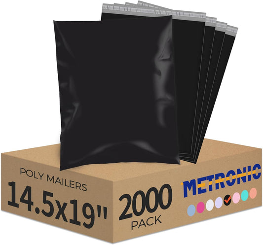 Metronic Poly Mailers 14.5x19 2000 Pack Black, Large Shipping Bags Bulk Mailing Envelopes for Small Business, Mailers Poly Bags for Shipping Self Seal, Mailing Envelope Packaging Bags