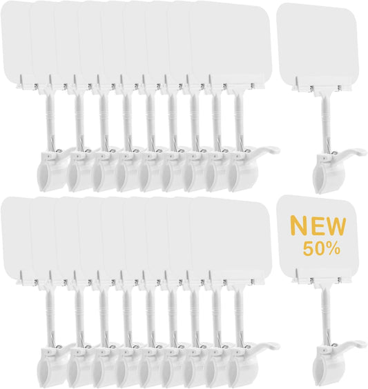Merchandise Sign Clips Sign Holder Clips,20 Pack Rotatable Holding Clamp Sign Holder Clear Food Signs Clip Holder Swivel Price Signs Clip,Adjustable Clip Sign on Double Head Display Clips for Price Tag Display (White)