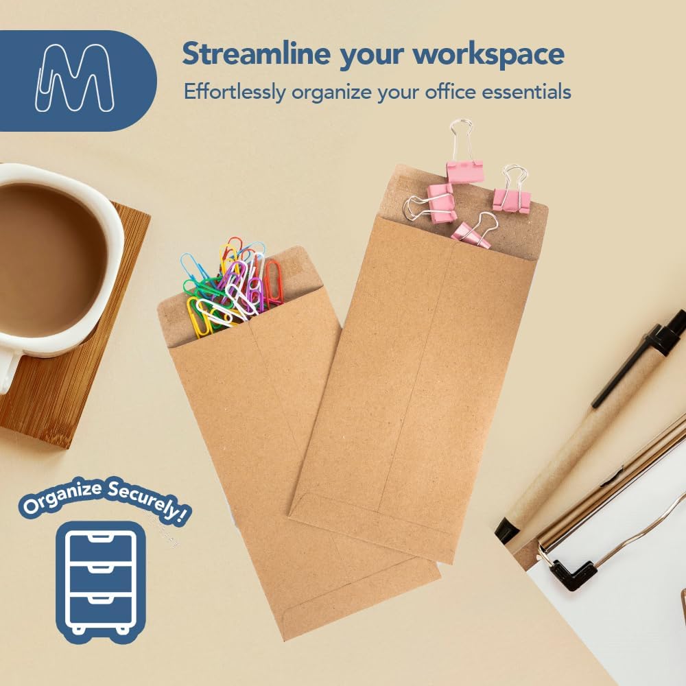 MOS #7 Brown Coin Envelopes 3.5 x 6.5 Inch 120 Pack — Self-Seal Kraft Money Envelopes for Cash, Budgeting, Savings Challenges, Seed Storage, Small Parts