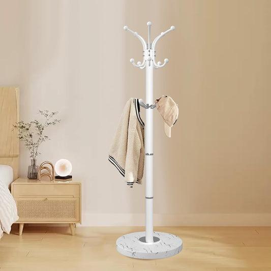 Metal Coat Rack Stand with Natural Marble Base, Modern Coat Rack Freestanding, 360°Rotary Coat Racks with 14 Hooks, Heavy Duty Coat Hall Tree Hanger Stand for Entryway, Office
