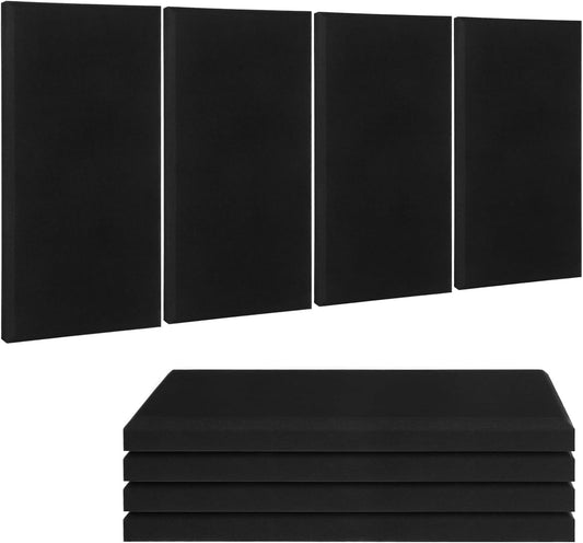 Fabric Sound Proof Foam Absorbing Acoustic Wall Panels 23.6’’x11.8’’ 4PCS Noise Cancelling for Room Home Studio Office Theater, Black
