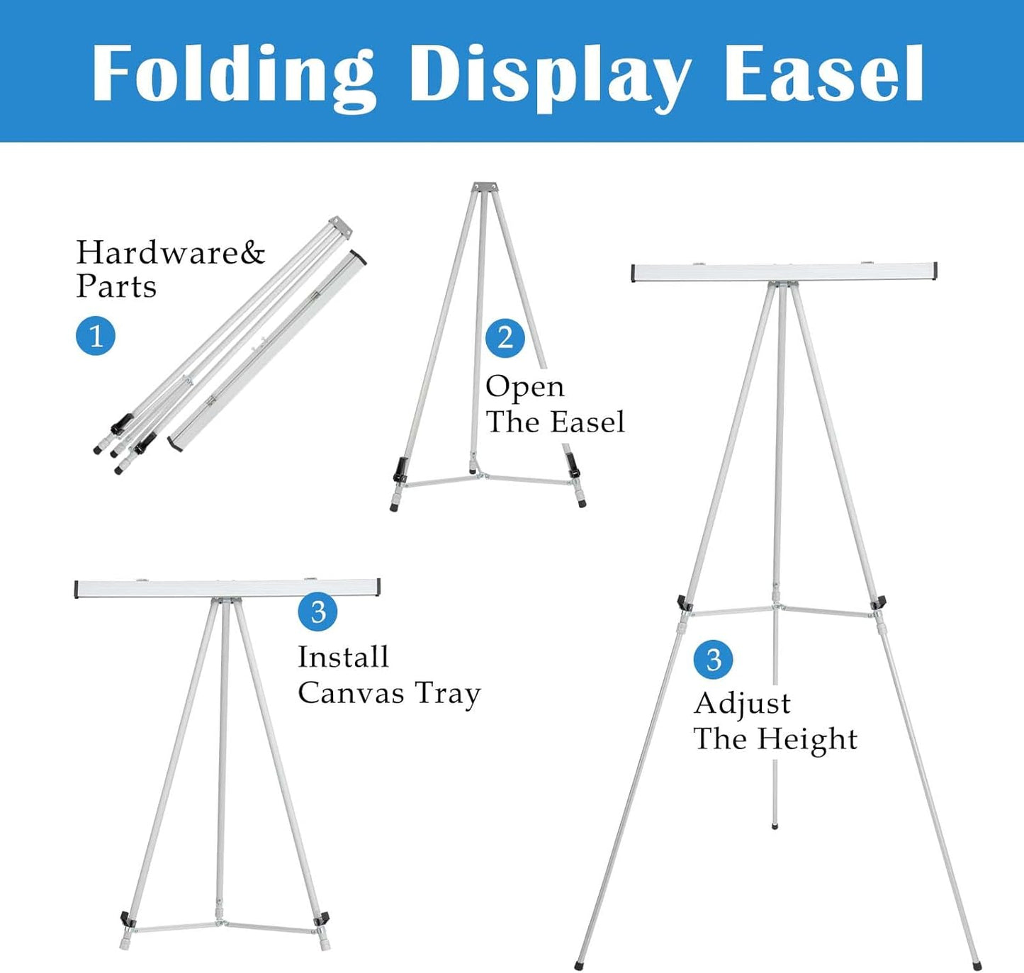 Falling in Art Aluminum Flip Chart Display Easel Stand with Adjustable Floor for Boardroom, Whiteboard, Paper Pads, Signage, 63 1/2'' High, Silver