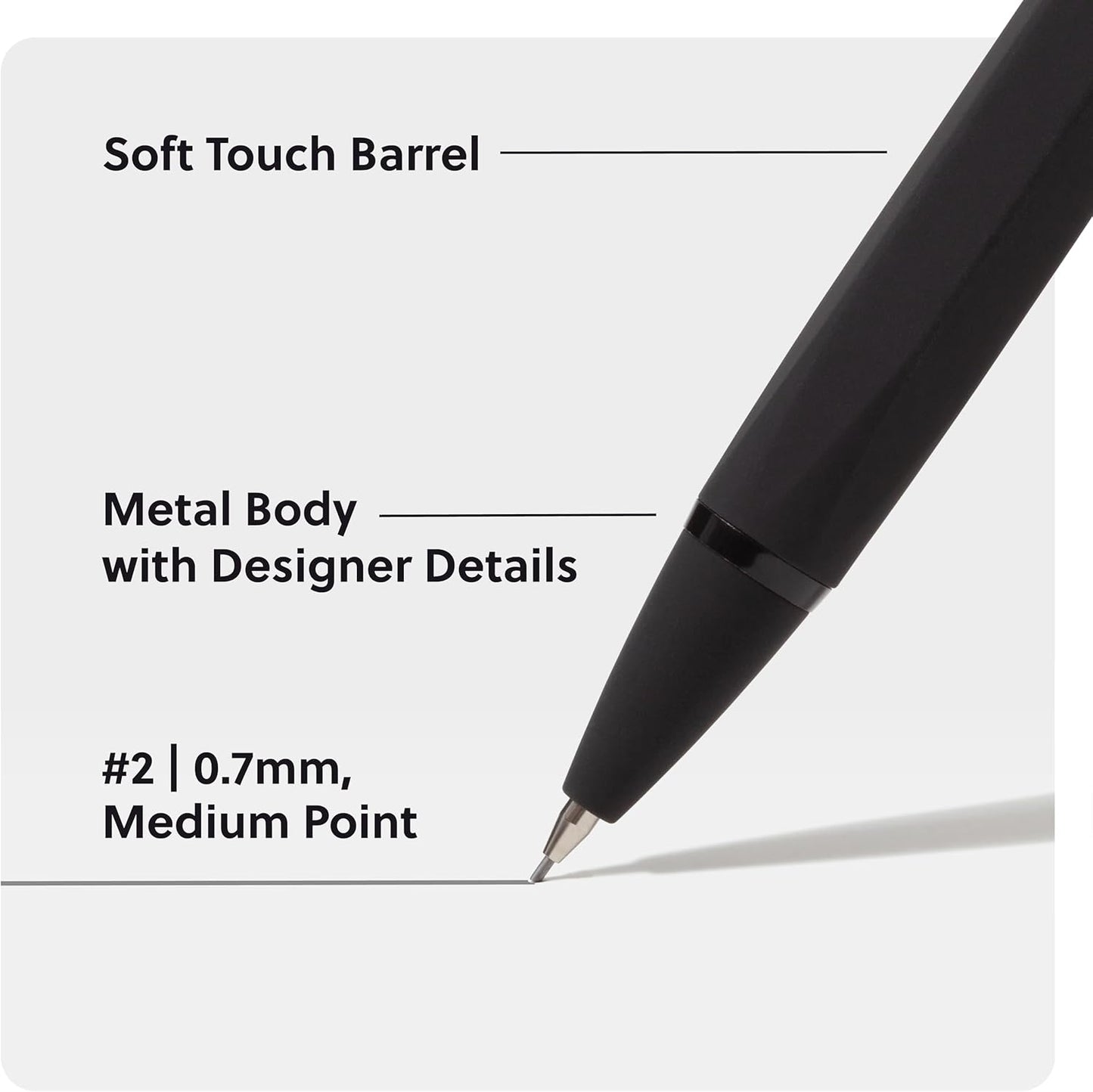 U Brands Cambria Mechanical Pencils, Set of 2, Midnight Black, Soft Touch, Medium (0.7 mm) Point, Lead and Eraser Refills