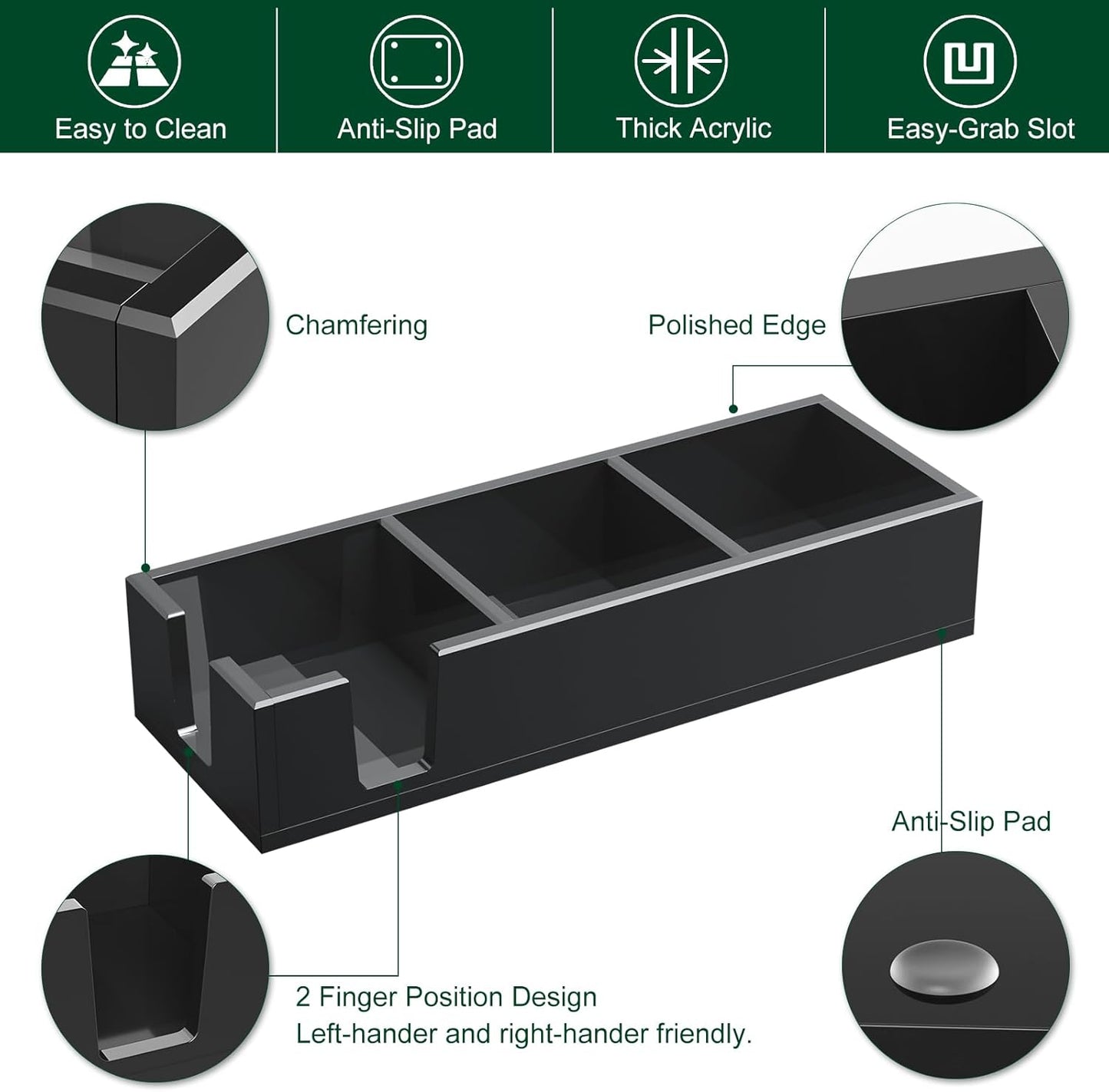 Acrylic Sticky Note Holder, Self-Stick Note Pad Holder W/O Pads - Note Dispenser Memo Pad Holder Desk Organizer for School Office Home (3''x3'' 3IN1 Black)