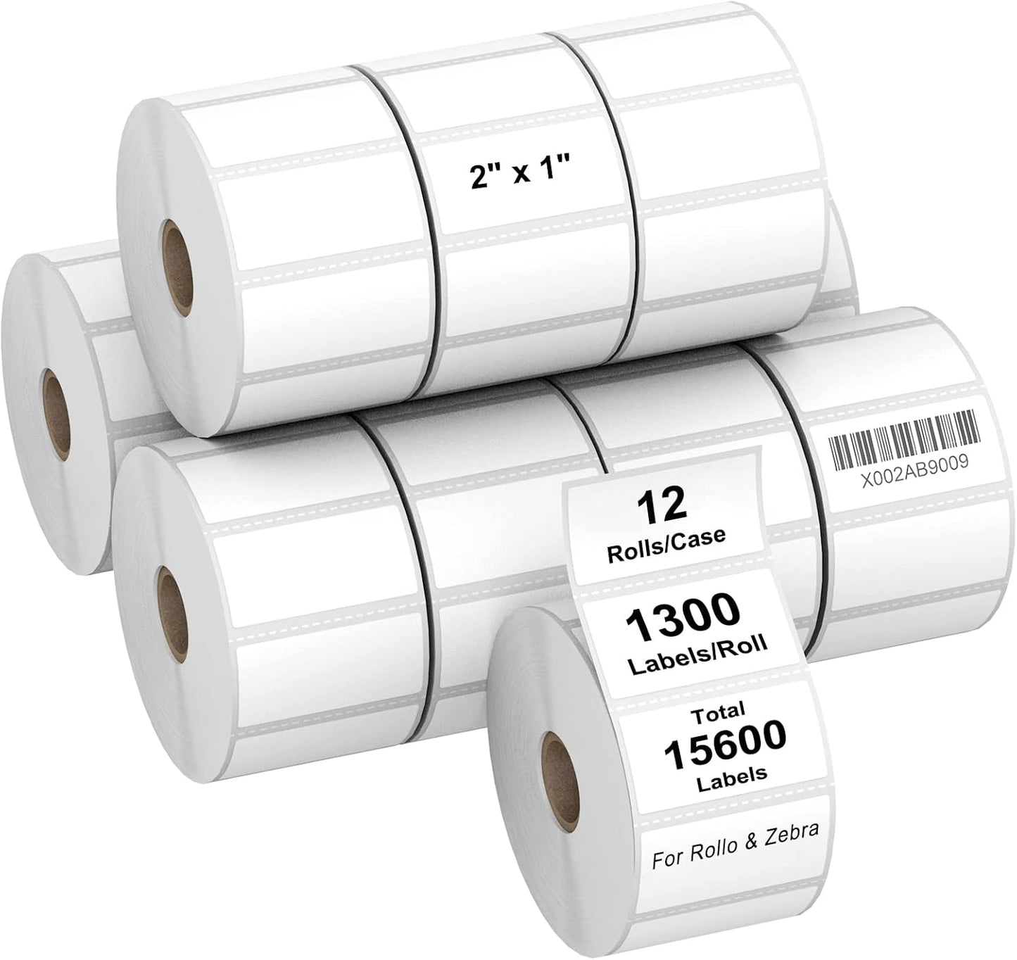 AveneMark 12 Rolls 2" x 1" Direct Thermal Labels for Barcodes Postage Address Shipping Labels Compatible with Rollo & Zebra Desktop Printers Adhesive - 1300 Labels/Roll