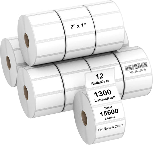 AveneMark 12 Rolls 2" x 1" Direct Thermal Labels for Barcodes Postage Address Shipping Labels Compatible with Rollo & Zebra Desktop Printers Adhesive - 1300 Labels/Roll