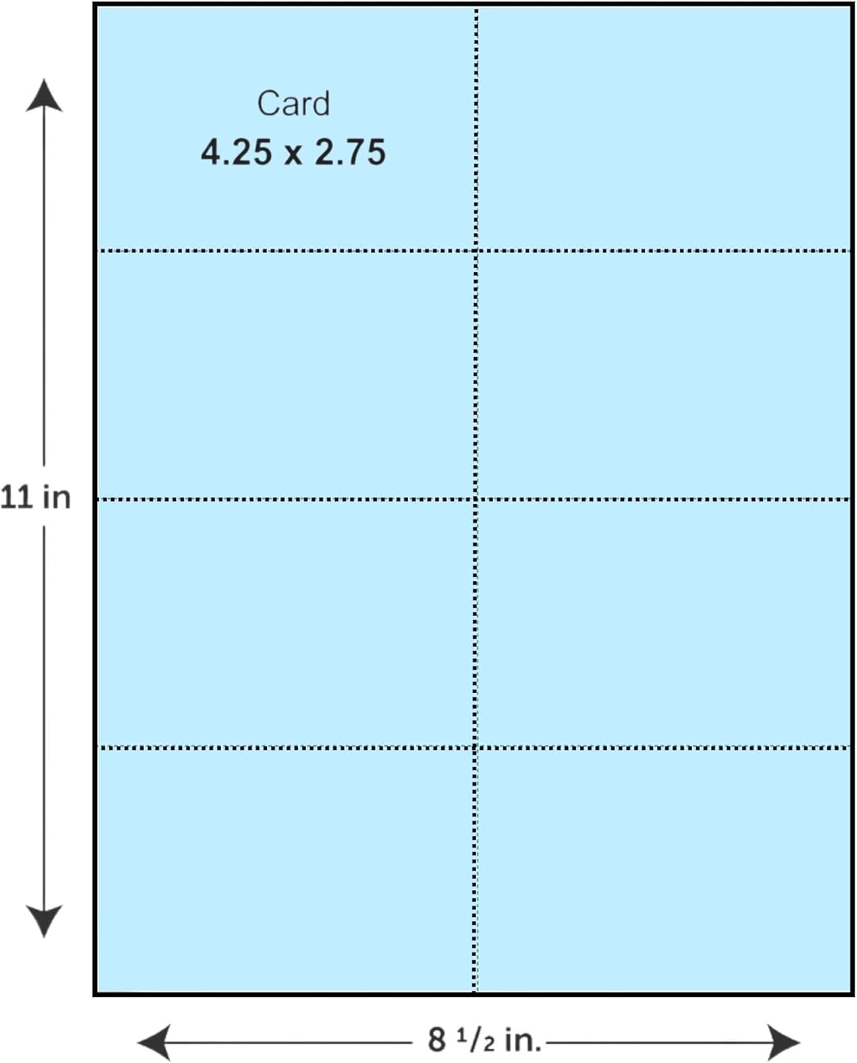 Limited Papers (TM) 8.5x11 Perforated Paper, 20/50 Pound, 75 GSM, Variety of Perforation Sizes and Colors, for Forms, Tickets, Postcards, Business Cards. (Blue, 8 up)