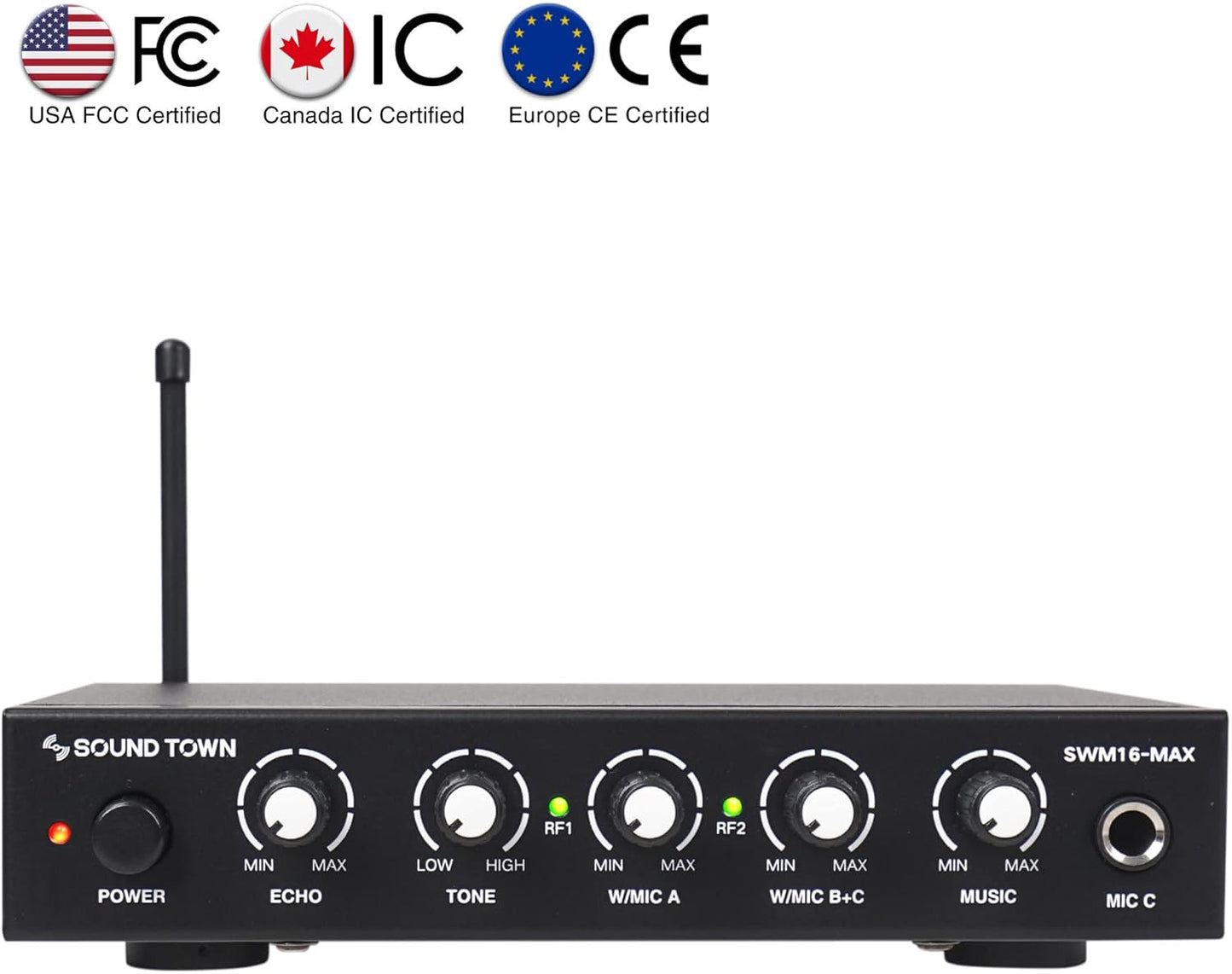 Sound Town Wireless Microphone Karaoke Mixer System with HD Audio Return Channel, Optical (Toslink), AUX, Supports Smart TV, Media Box, PC, Bluetooth, Soundbar, Receiver (SWM16-MAX)