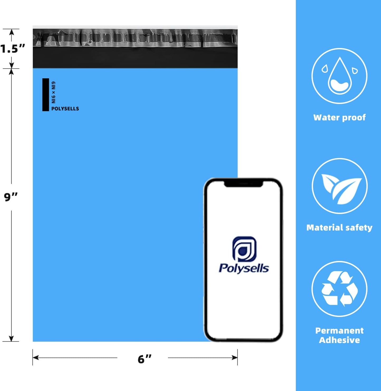 POLYSELLS 1000 pcs 6x9 Inches Blue Poly Mailers Shipping Envelopes, Strong Adhesive Sealing, Waterproof, and Tear-resistant Postal Mailing Bags for Clothing, Books, and Accessories