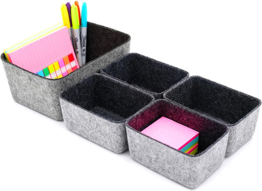 Welaxy office Drawer organizers bins Deep draw organiser Felt storage bin drawers Desk draw dividers boxes for toys makeup jewelery rolled ties organizing 5 pack (Charcoal)