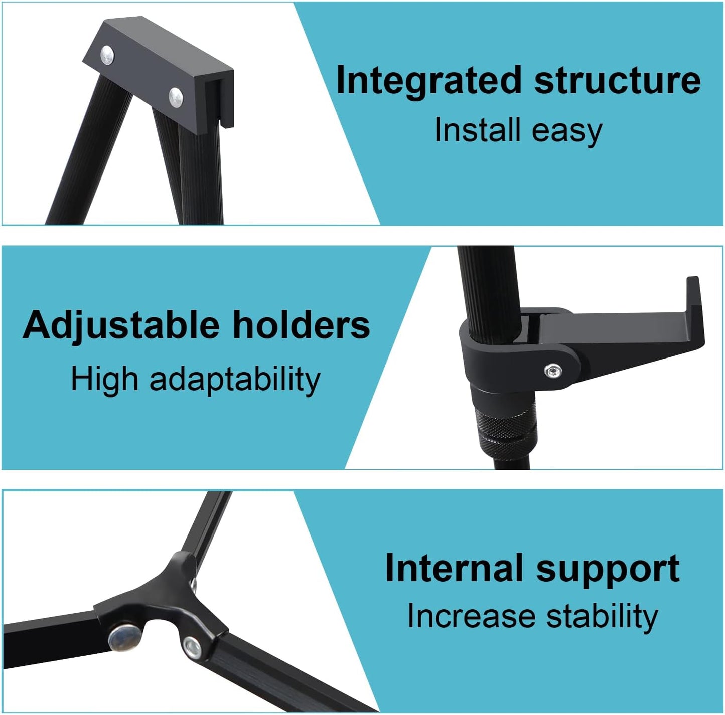 PUJIANG 63" Aluminum Easel Stand for Sign, Large Collapsible Easels for Display Posters/Whiteboard, Adjustable Height Artist Easel for Painting- Floor/Tabletop, Holds 25 lbs,1pcs