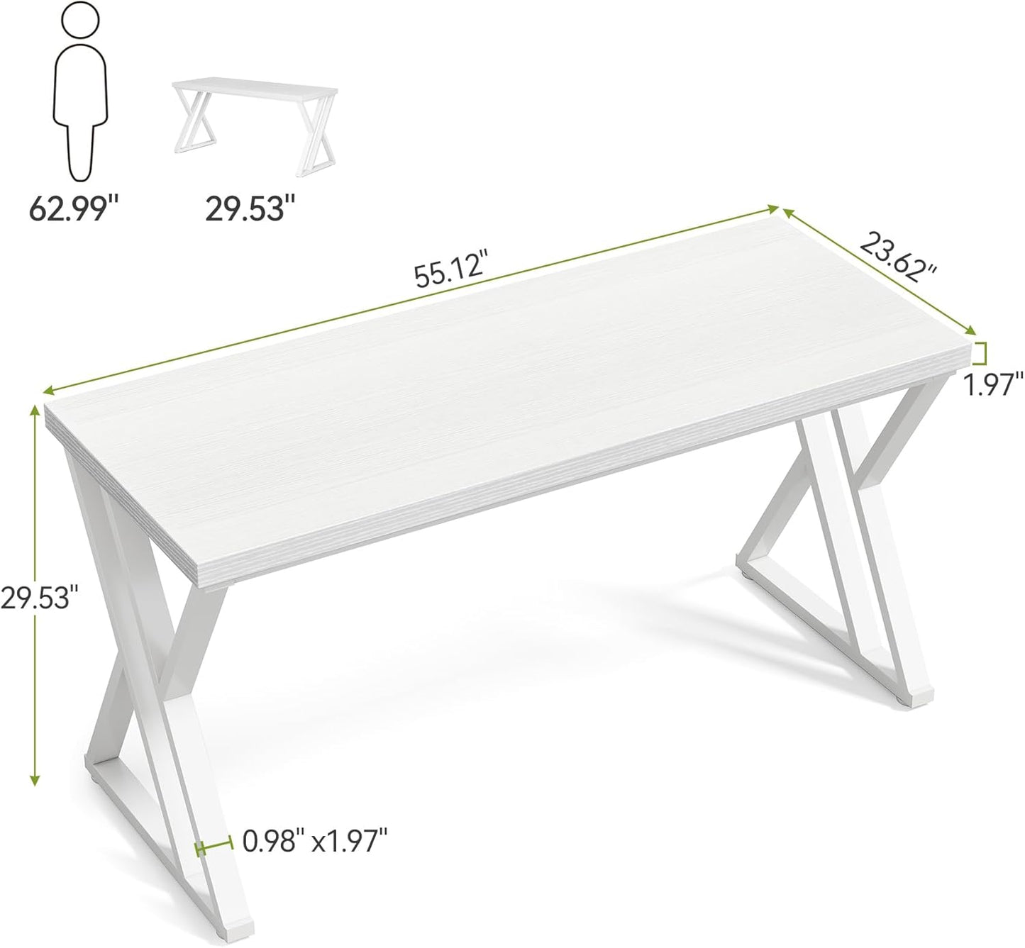 LITTLE TREE 55 Inch Large Simple Industrial Computer Desk Study Writing Table Home Office Workstation,White