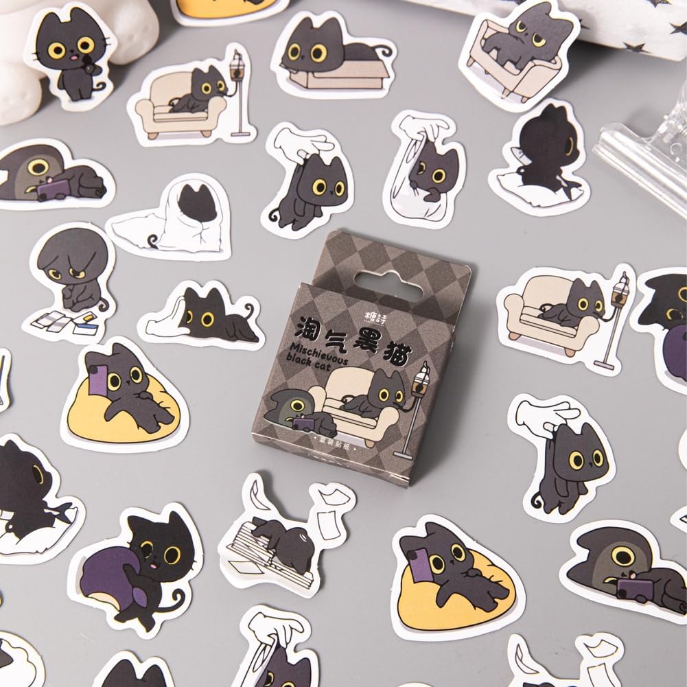 46 Pcs Cute Black Cat Stickers for Scrapbooking Diary Laptop Junk Journal Notebook Kids Envelope Card Making Diary Planner Craft DIY Craft Decoration, 23 Patterns