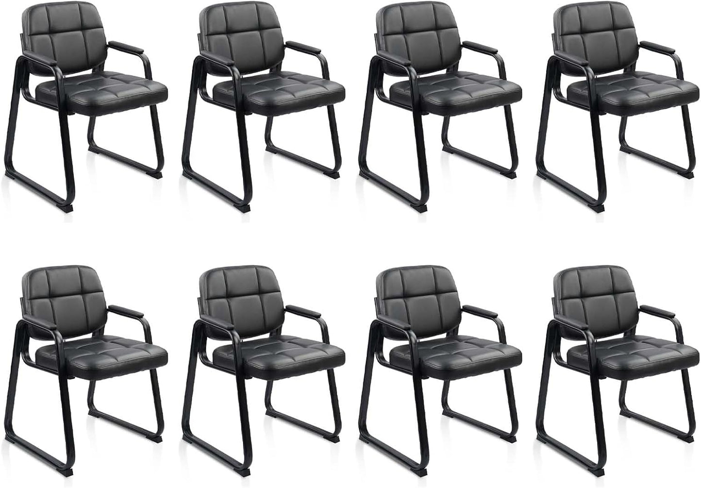 CLATINA Waiting Room Guest Chair with Bonded Leather Padded Arm Rest for Office Reception and Conference Desk Black with Sled Base 8 Pack