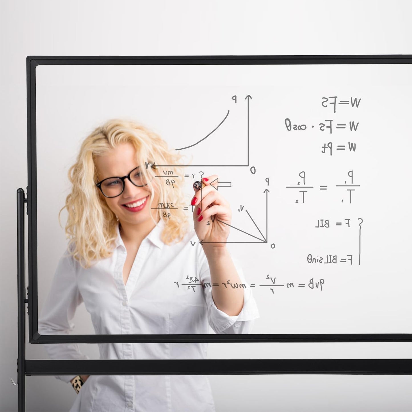 Mobile Clear Glass Whiteboard on Wheels - TANKEE 48" x 32" Dry Erase Board with Stand, Large Rolling White Board with 25 Sheets Paper Pad, Transparent Tempered Glass Board for Office Home School