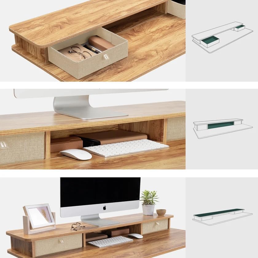 FEZIBO 48 x 24 Inch Whole-Piece Height Adjustable Standing Desk with Double Drawers, Sit Stand Desk, Stand Up Table (Send Two Packages), Light Rustic Top