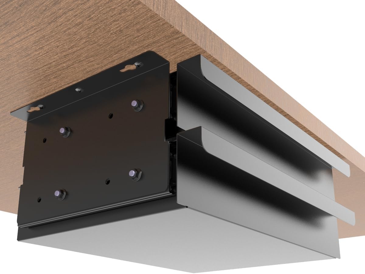 Dual Tier Under Desk Mounted Sliding Pull-out Drawer, 2 Layers W 15.3" x D 9.8" x H 5.1" Storage Organizer for Sit Stand Workstation, Metal, Black (2TierMedium)