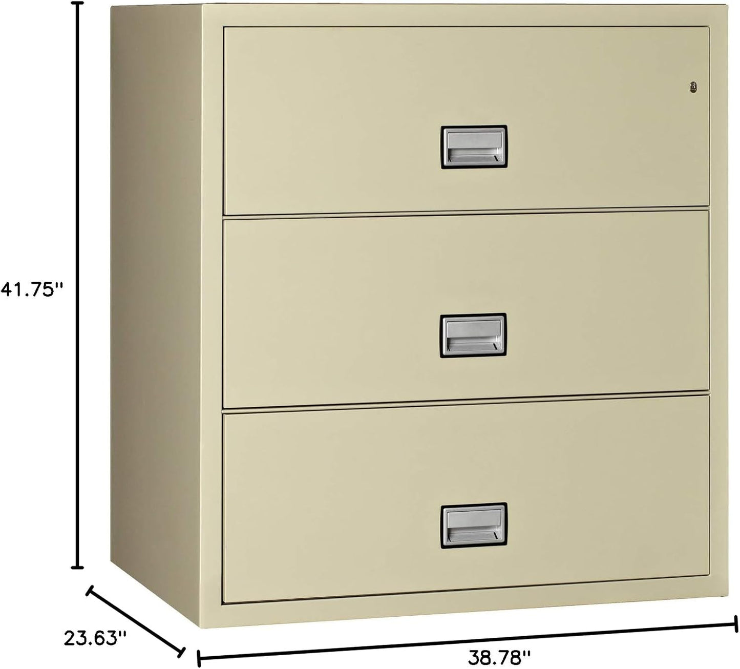 38 inch Wide 3-Drawer Lateral Fireproof File Cabinet – Legal and Letter Size Filing – Key Lock – Water Resistant – Fire Safe and Impact Rated – Putty Finish – Model LAT3W38P