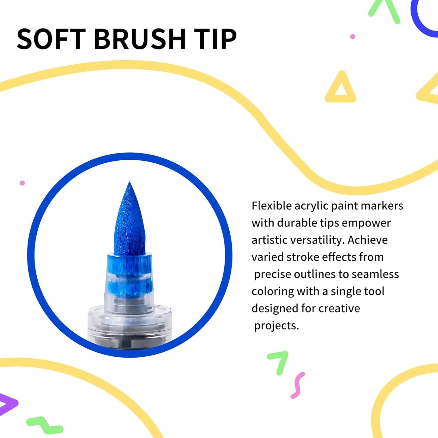 POMAC 48 Colors Acrylic Paint Markers, Water-Based Acrylic Pens Brush Tip, Art Drawing Liquid Paint Pens for Fabric, Canvas, Rock, Glass, Wood, Paper, DIY Crafts and Art Supplies