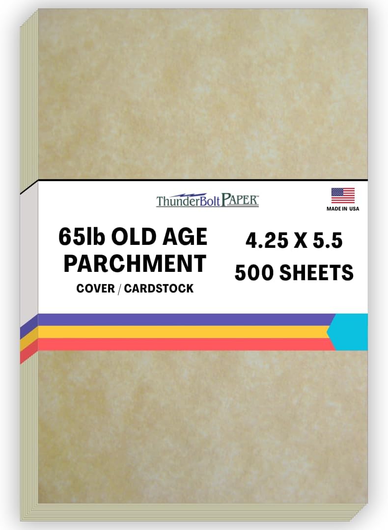 500 Old Age Parchment 65lb Cover Paper Sheets 4.25" X 5.5" (4.25X5.5 Inches) Quarter Letter Size - Printable Parchment Semblance by The Pulp Process