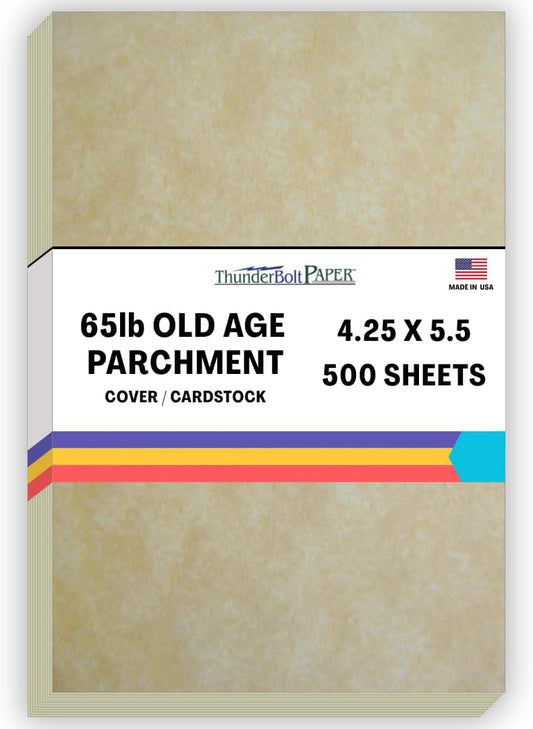 500 Old Age Parchment 65lb Cover Paper Sheets 4.25" X 5.5" (4.25X5.5 Inches) Quarter Letter Size - Printable Parchment Semblance by The Pulp Process