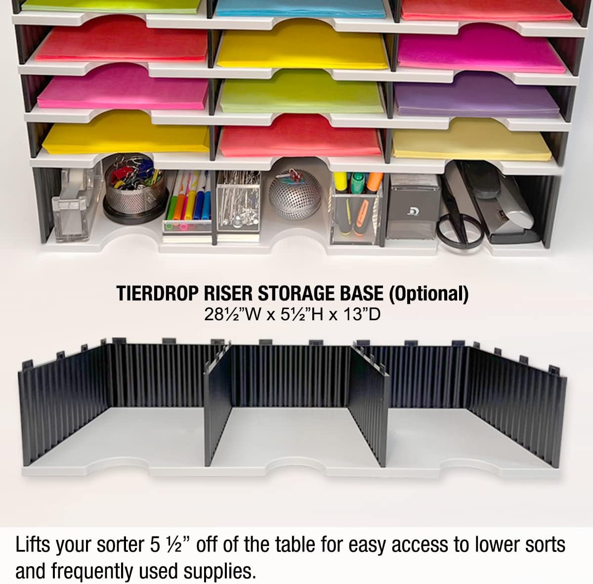 Ultimate Office TierDrop Desktop Organizer Document, Forms, Mail, and Classroom Sorter. 24 Letter Size Compartments with Optional Add-On Tiers for Easy Expansion - Gray w/Black