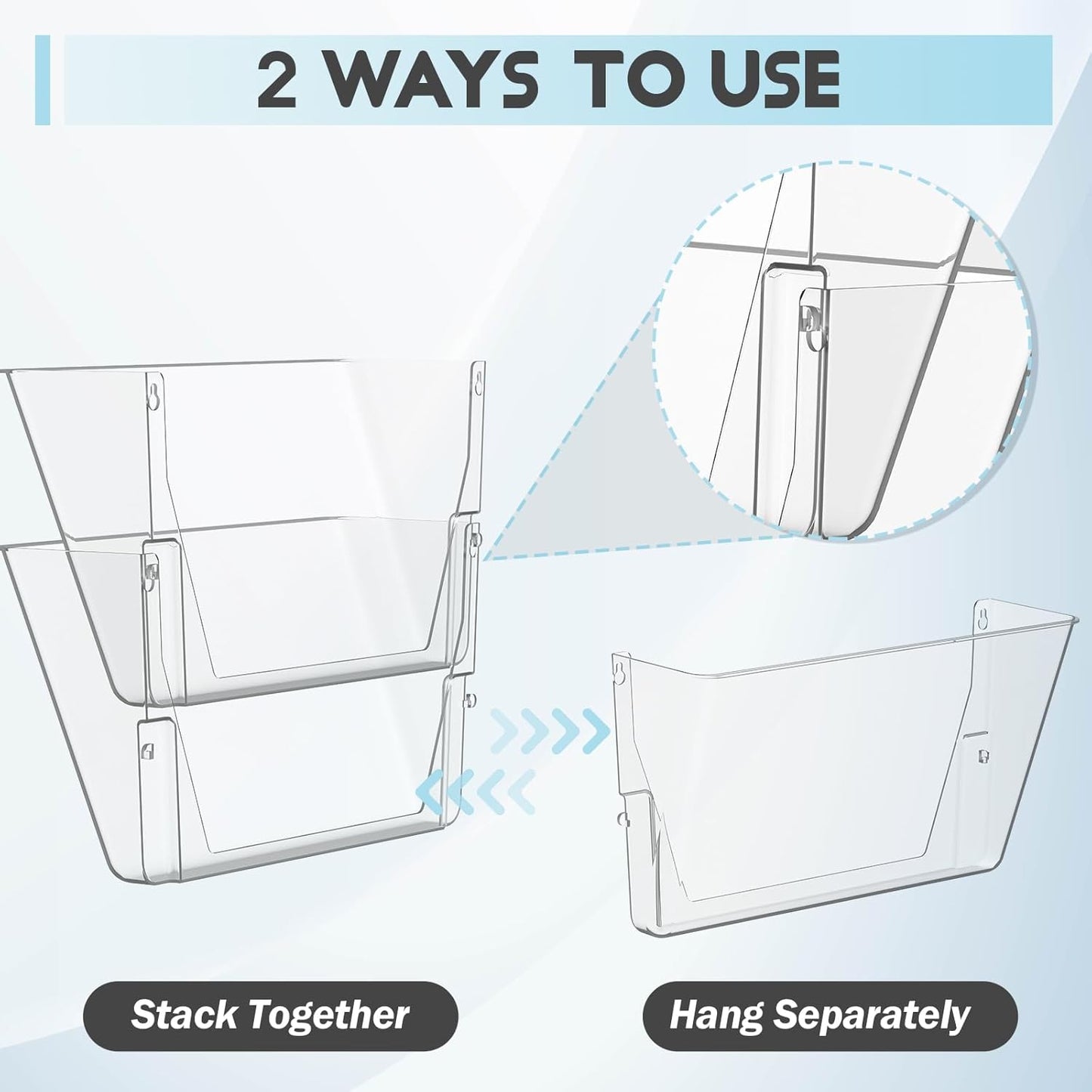 4 Pack Clear Acrylic Single Pocket, Plastic Hanging Wall Mount File Holder for Office Home, Clear