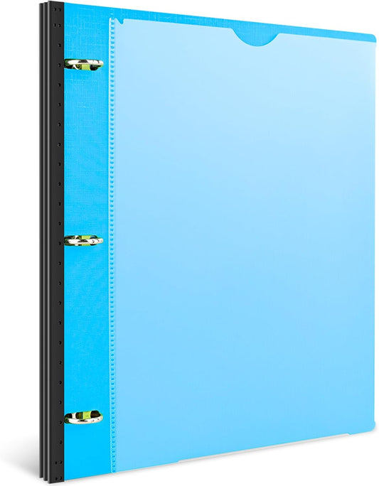 INFUN 1 Inch Telescoping 3 Ring Binder - 1PCS,Flexible Round Binder with Customizable Front Cover and Clear Catalog Pocket, 1 Inch Rings, 225 Sheet Capacity-Blue