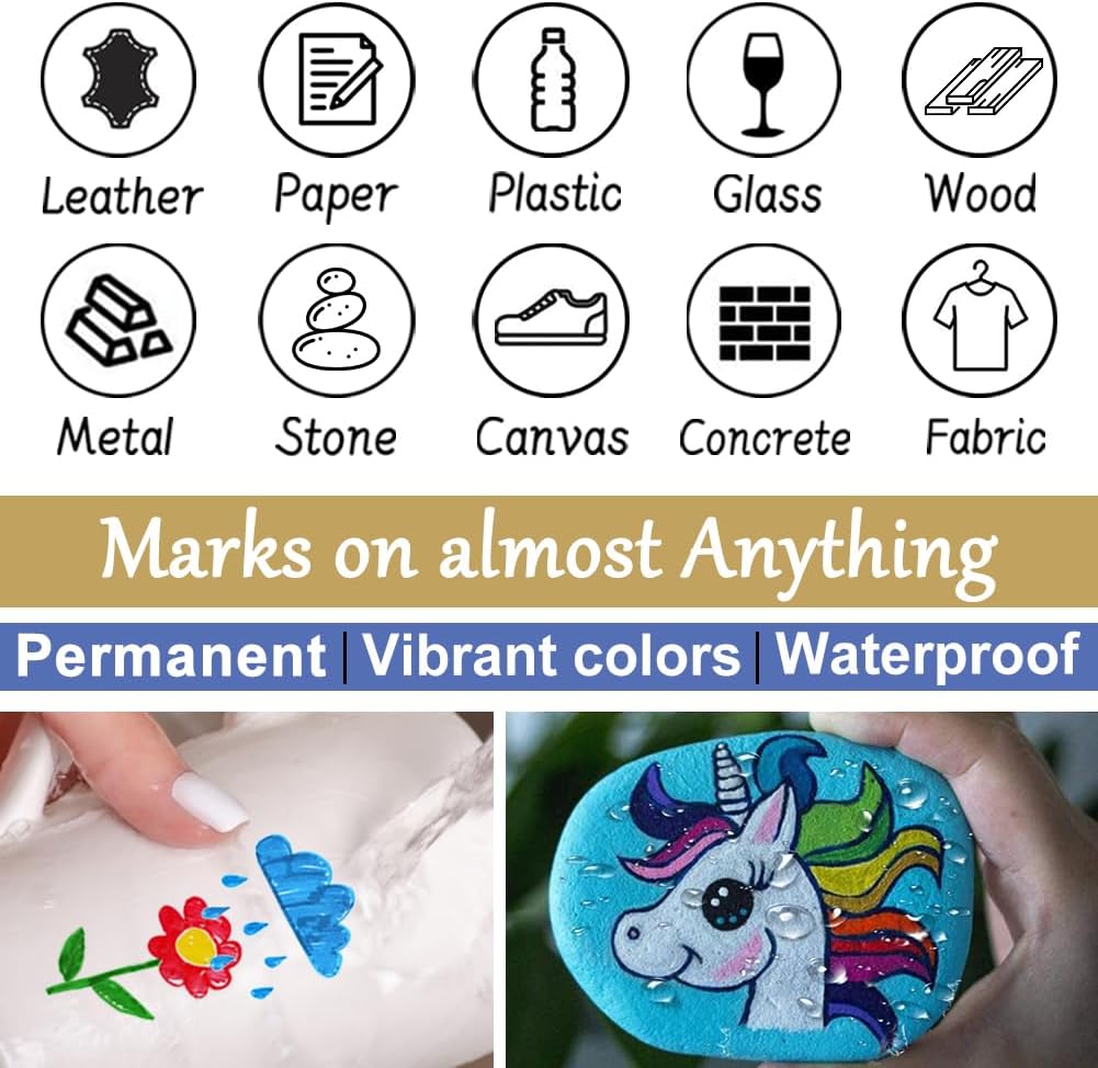 Overseas 54 Colors Paint Pens, Oil Based Assorted Colors Permanent Markers - Medium Tip, Quick Dry, Waterproof Paint Markers for Metal, Wood, Plastic, Rock, Stone, Canvas, Glass, Rubber, Leather