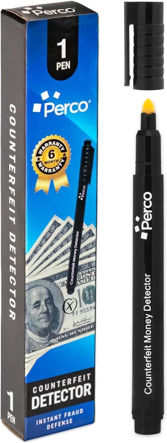Perco Counterfeit Money Detector Pen - Easy to Use and Reliable Universal Currency Fake Bill Checker for Personal & Commercial Use - Ensures Authenticity & Prevents Fraud