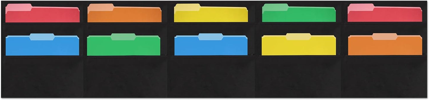 Essex Wares - 10 Pocket Horizontal File Hanging Paper Organizer for Letter Documents, Black, 69.5" Wide x 15.5" - Hanging Pocket File Organizer - Black Pocket Chart for Classroom & Office - 10 Pockets