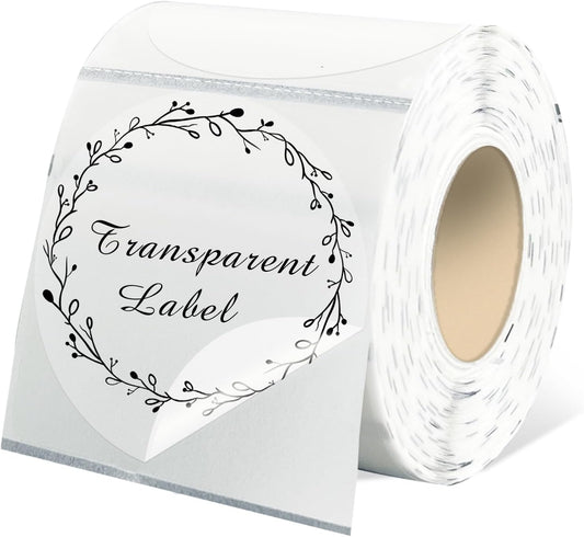 2" Round Transparent Thermal Label Stickers,Self-Adhesive Direct Clear Thermal Labels,500 Sheets with Perforation Line in ROLL