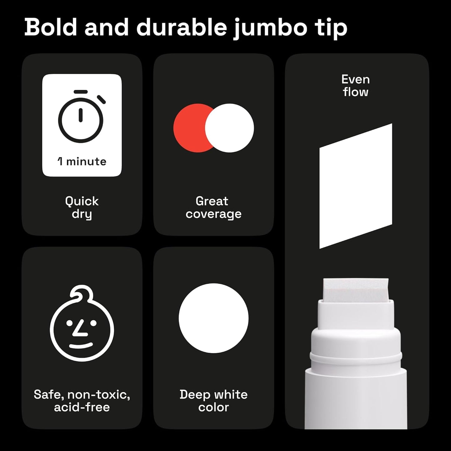 ARTISTRO 2 White Acrylic Paint Markers - 15mm Jumbo-Tip Paint Pens - Perfect for Crafting, Art Projects, & More