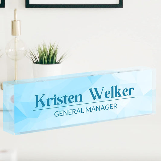 Desk Name Plate Personalized, Premium Business Modern Blue Acrylic Desk Name Plate, Personalized Name Plate for Desk, Office Decor for Women or Men Coworkers, Boss, Employee, Teacher(Blue 1)