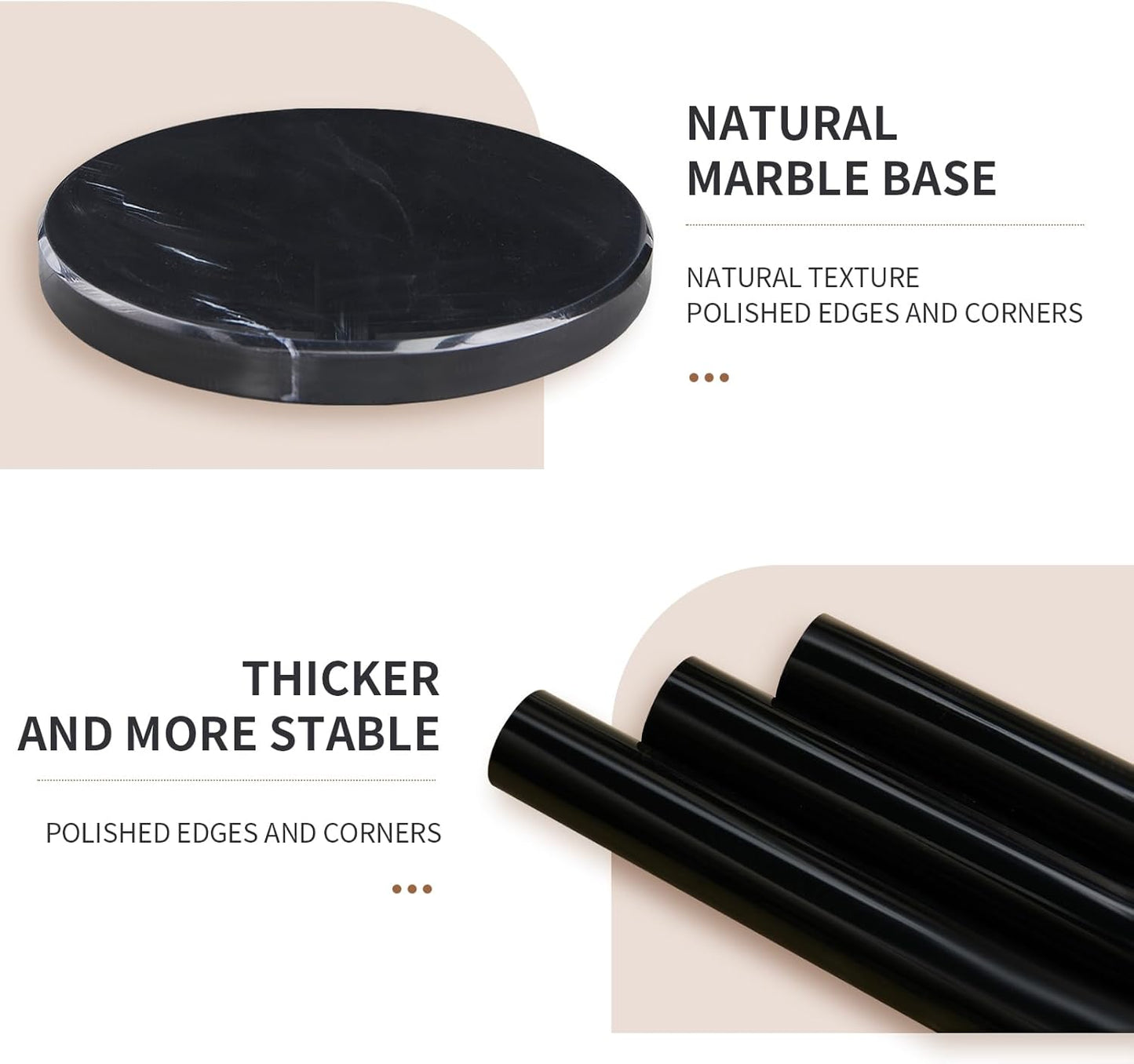 Modern Metal Coat Rack Stand, Coat Rack Freestanding with Natural Marble Base, 360°Rotary Design Sturdy Coat Racks with 16 Hooks, White Coat Hall Tree Stand for Entryway (Black)