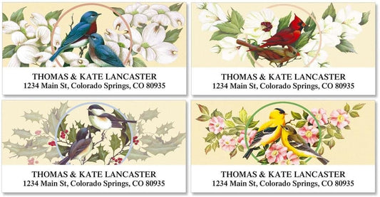 Colorful Images Birds and Blossoms Return Address Mailing Labels, Personalize with Name & Addresses, Set of 144 Self Adhesive, Easy Peel Flat Label Sheets, 1 ⅛ x 2 ¼”, 4 Designs