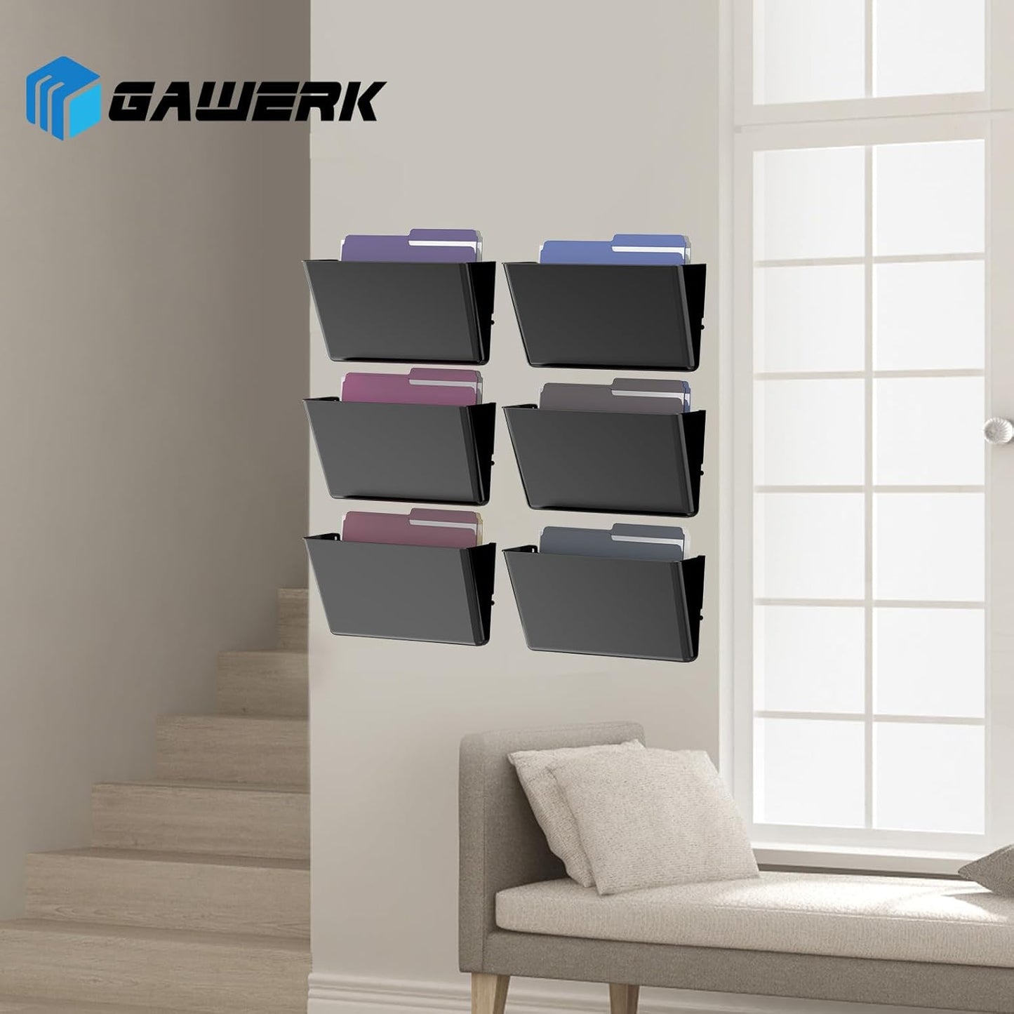 Clear Acrylic Single Pocket, Plastic Hanging Wall Mount File Holder for Office Home (Black, pack6)