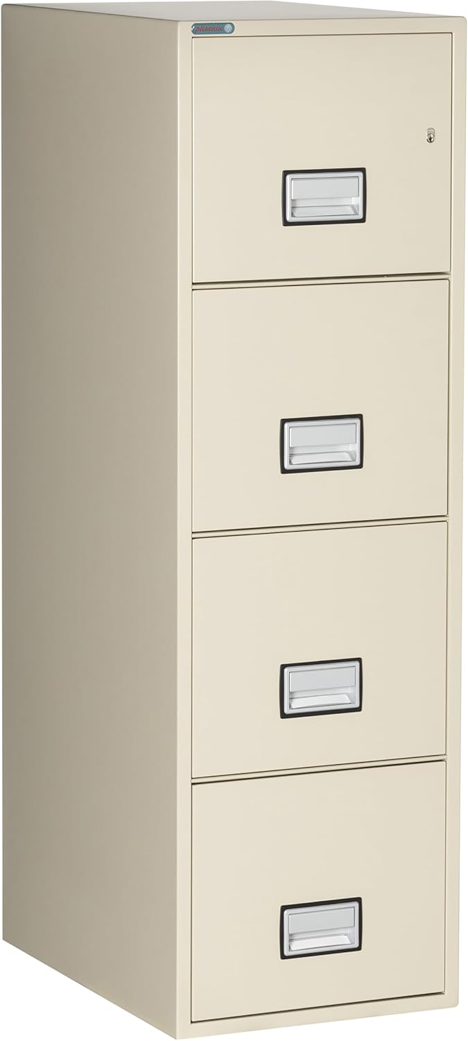 25 inch 4-Drawer Vertical Fireproof File Cabinet – Letter Size Filing – Key Lock – Water Resistant Seal – Fire and Impact Rated – Putty Finish – Model LTR4W25P