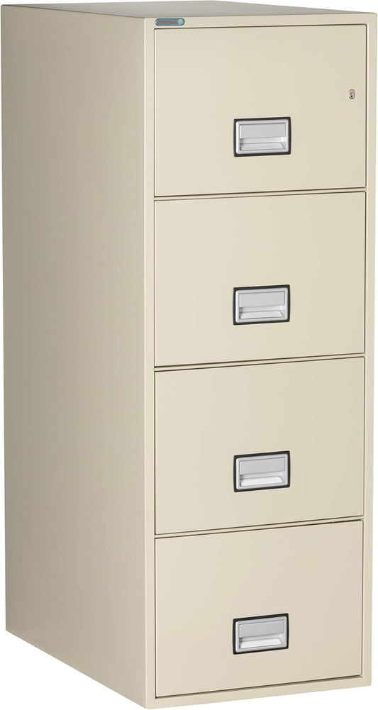 31 inch 4-Drawer Vertical Fireproof File Cabinet – Legal and Letter Size Filing – Key Lock – Water Resistant Seal – Fire and Impact Rated – Putty Finish – Model LGL4W31P