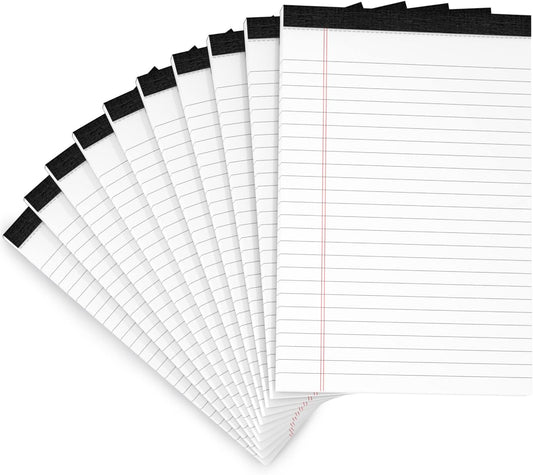 10 Pack Legal Pads Writing Pad 5x8 Inch Lined Writing Note Pads Grocery List Notepad Narrow Ruled Writing Pads 5x8 White Small Legal Pad 30 Sheets To Do Notepad 80GSM Paper for School, College, Office