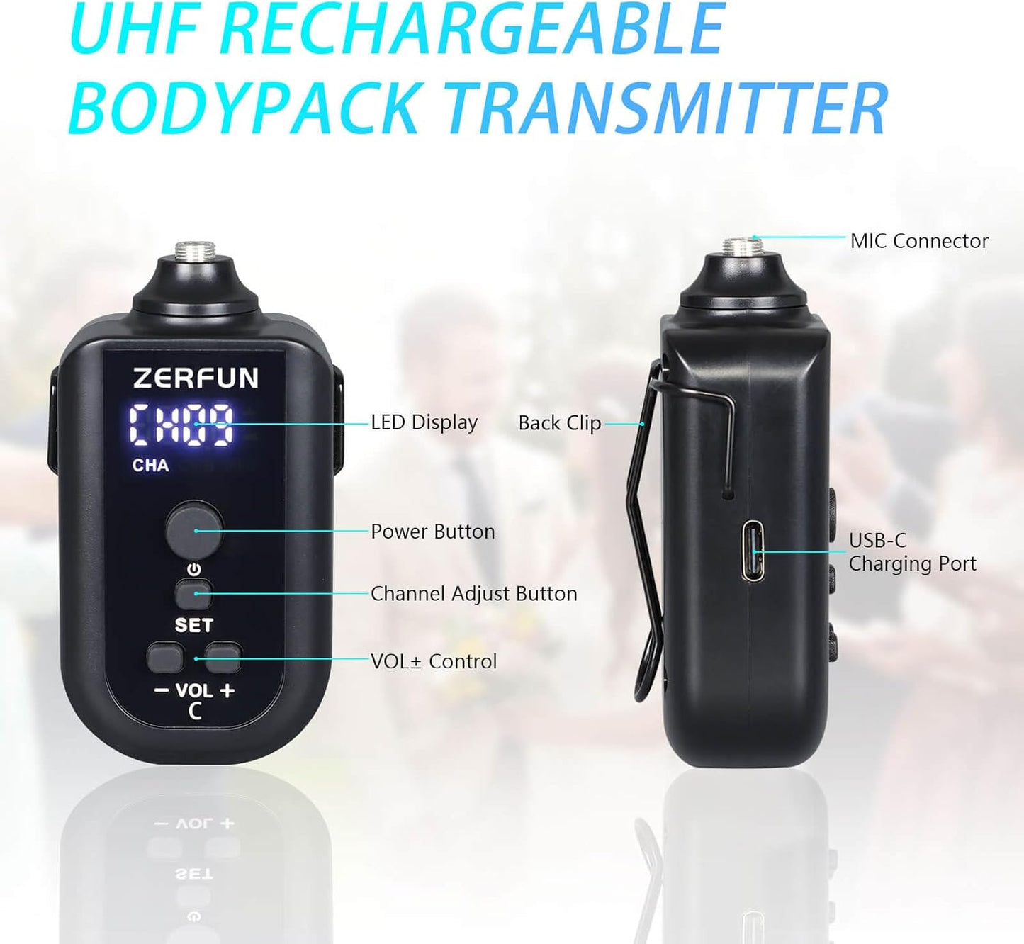 Rechargeable Wireless Microphone System 4 Channel Pro, UHF Metal Headset Lavalier Lapel Mics Cordless for Church Karaoke Singing with Volume Control, 4x50 Frequency(G8)