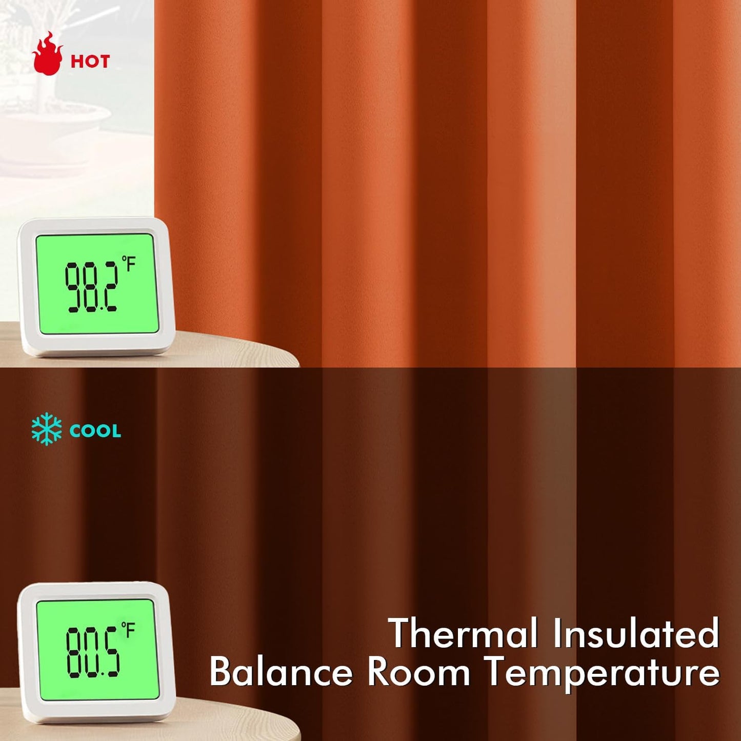 MIULEE Orange Blackout Curtains for Bedroom Living Room 63 Inches Long 2 Panels, Fall Thermal Insulated Room Darkening Drapes Solid Grommet Noise Reduction Light Blocking Window Treatments 40x63 Inch