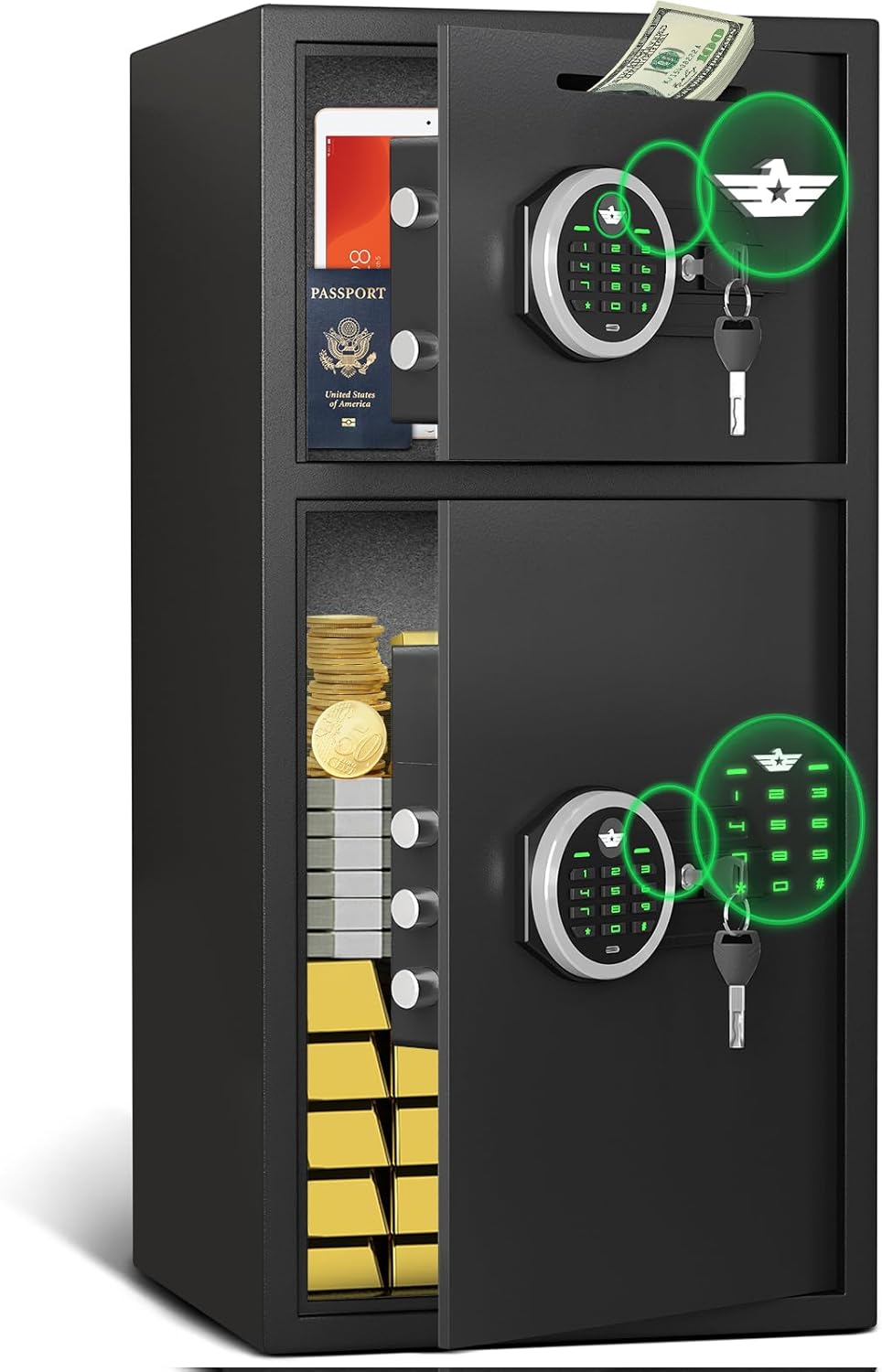 Large Double Door Safe Box Fireproof Waterproof, 6.0 Cu ft Security Safe with LED Light and Dual Alarm System, Home Safes Digital Keypad and Mute Function, Security Lock Box for Money and Valuables