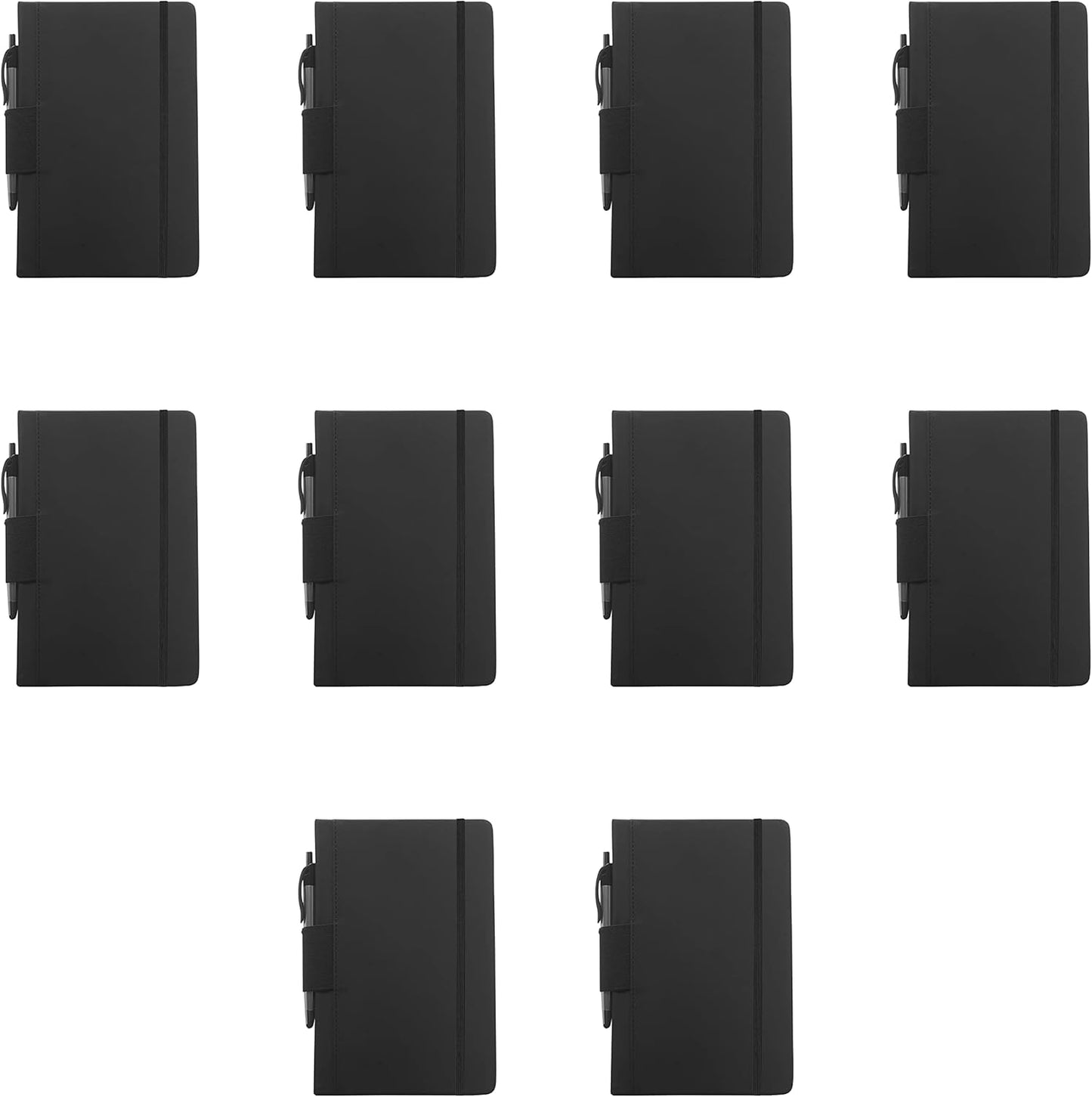 DISCOUNT PROMOS 10 Executive Notebooks with Pen Pack - 6 x 8.5 inches, Recycled, Pen Loop, Closure Strap - Black