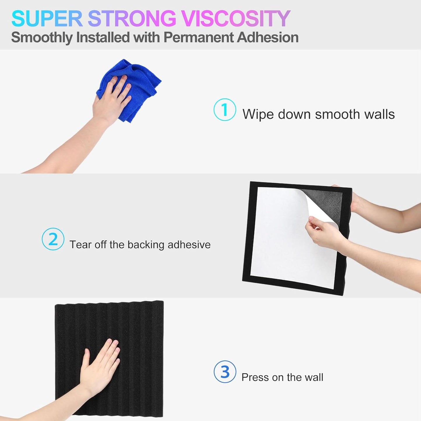 JBER Acoustic Foam Panels, 48 Pack 12x12x1 Inch Upgraded Self-Adhesive Soundproof Wall Panels Sound Absorbing Panel Treatment for Home Office Studio - Black